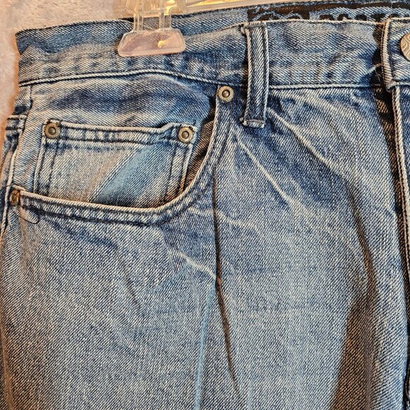 OP Men 34 x 32 Jeans Blue Bootcut Classic Stonewash Denim Y2K Pockets Zip Cotton - Picture 6 of 12